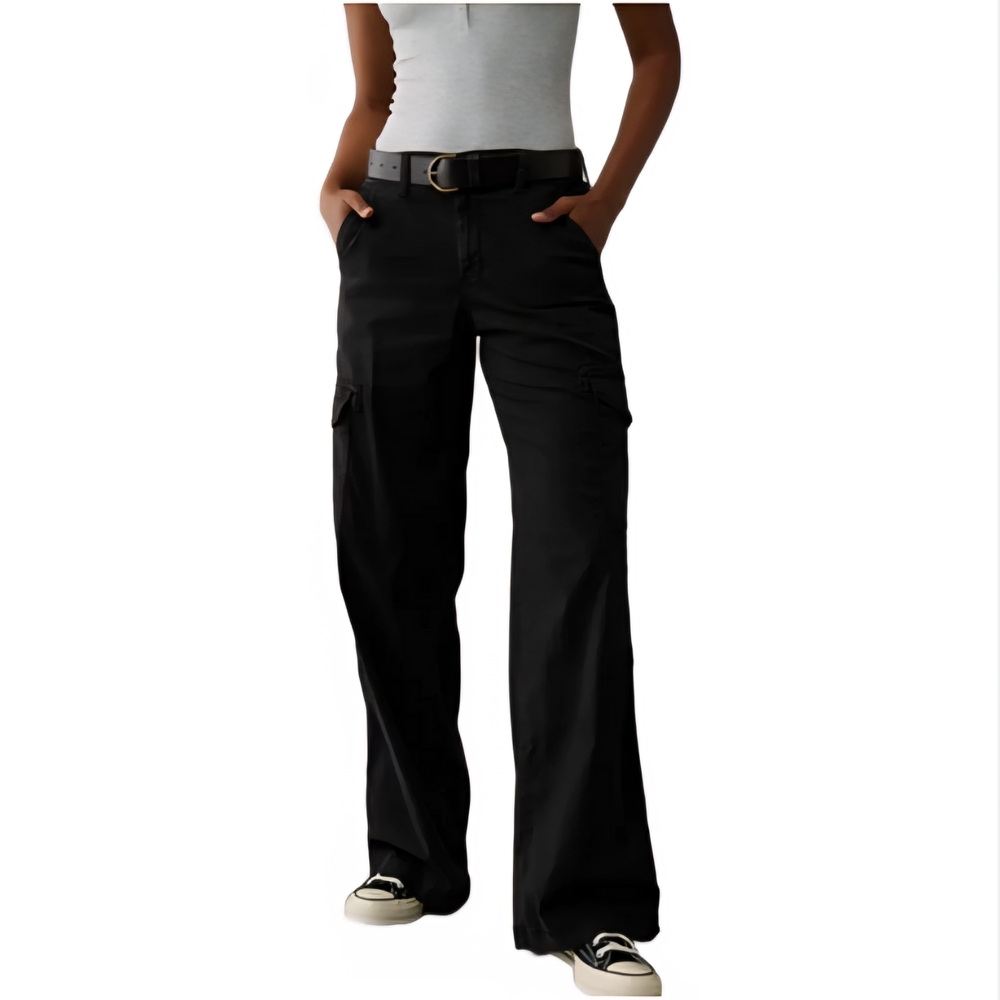 American Eagle Outfitters Stretch Cargo Pants Women's Size 00 Black Wide‎ Leg